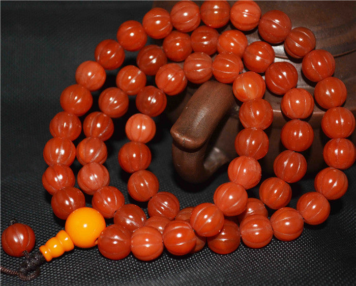 Real Himalayas Old Antique Red Agate Pema Raka Bracelet Mala Prayer Beads Melon Nanhong Carnelian Rosary Pumpkin Tibet