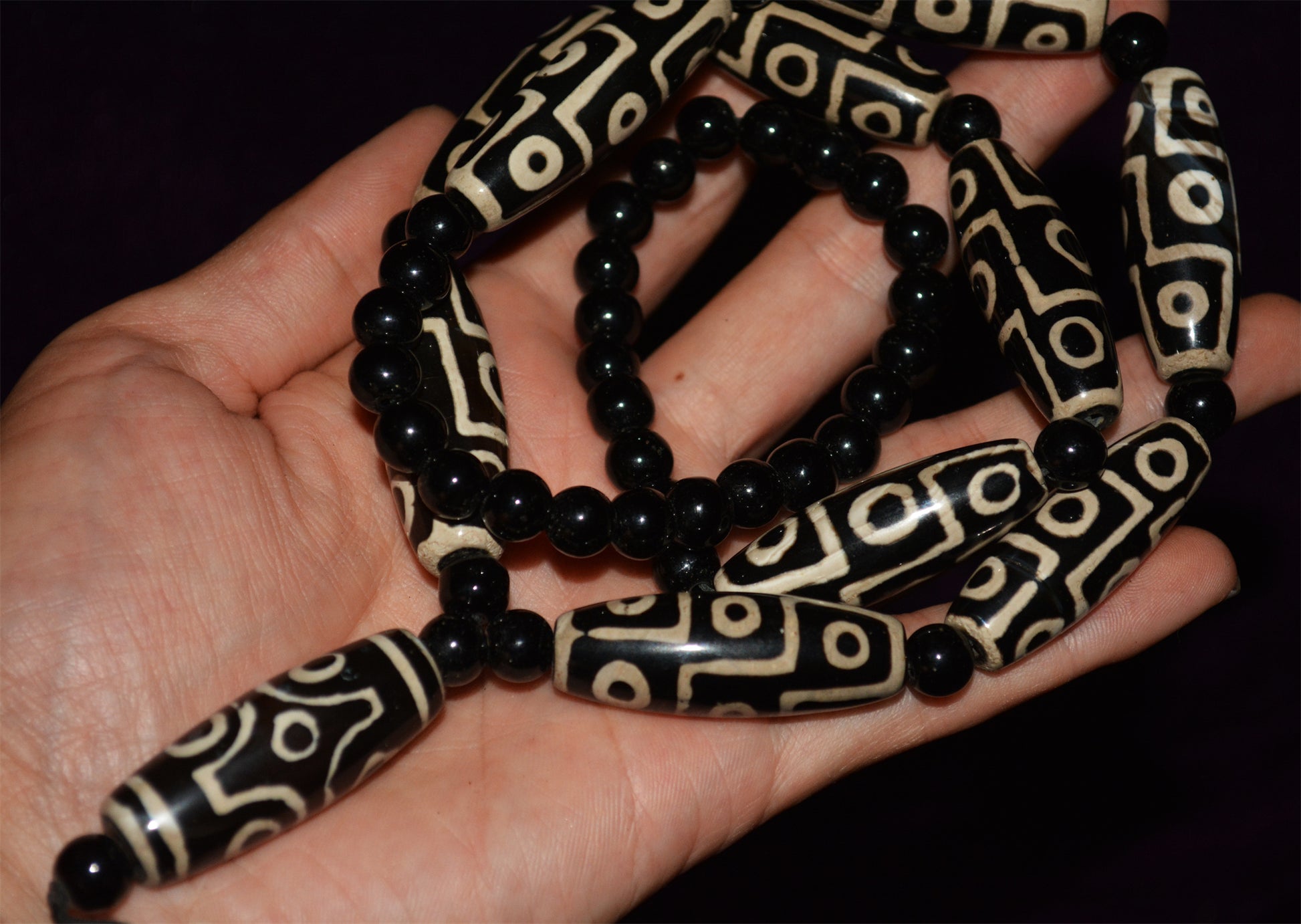 Real Himalayas Old Nine Eyes Dzi Bead Necklace Amulet Mala Prayer Beads Tibetan Agate