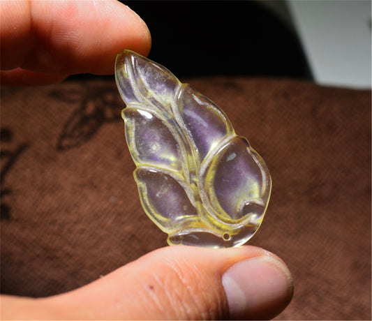 Real Natural Grade A Glassy Clear Jadeite Jade Leaf Pendant Amulet Genuine Icy Authentic Chinese Lucky Talisman