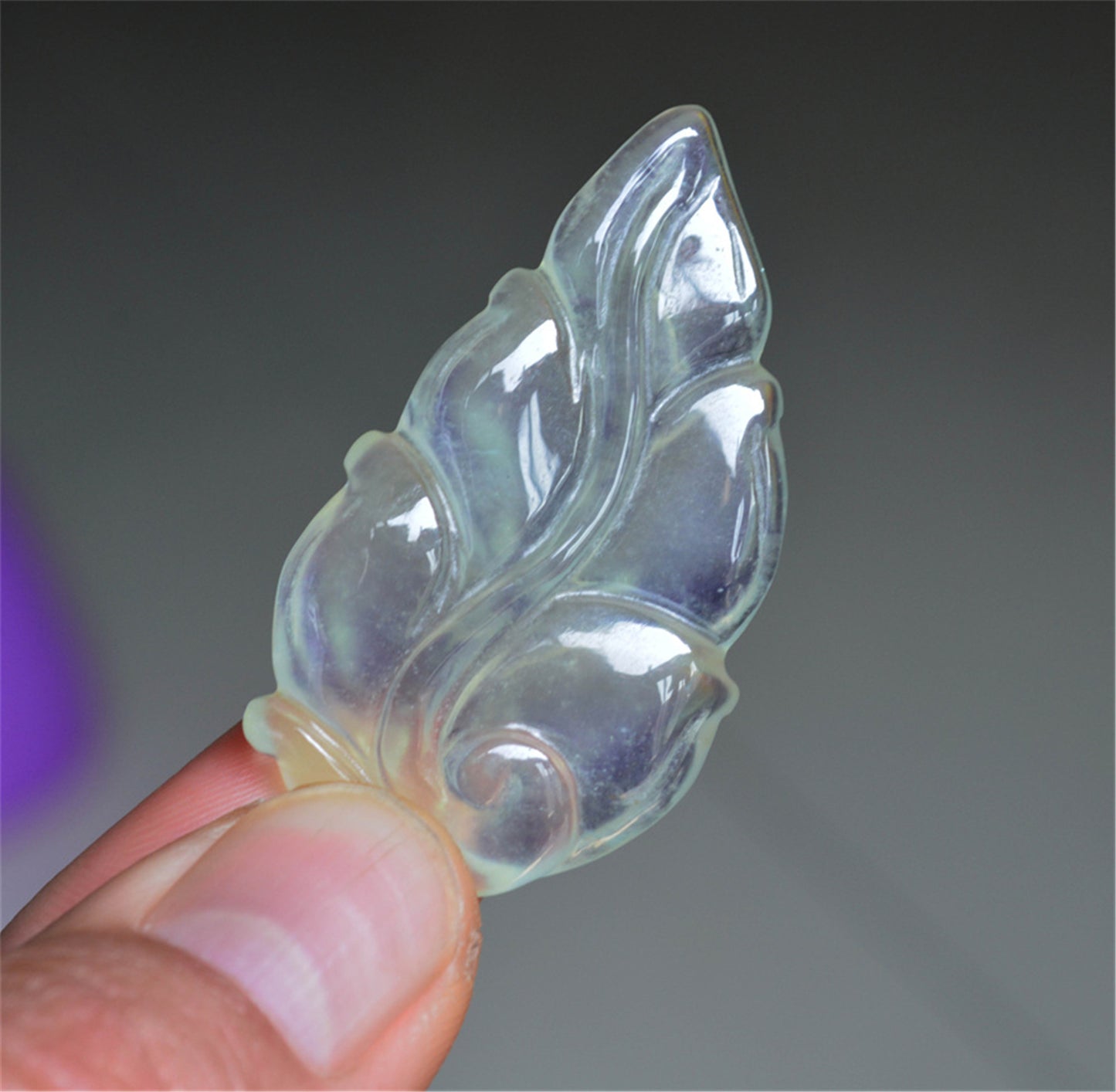 Real Natural Grade A Glassy Clear Jadeite Jade Leaf Pendant Amulet Genuine Icy Authentic Chinese Lucky Talisman