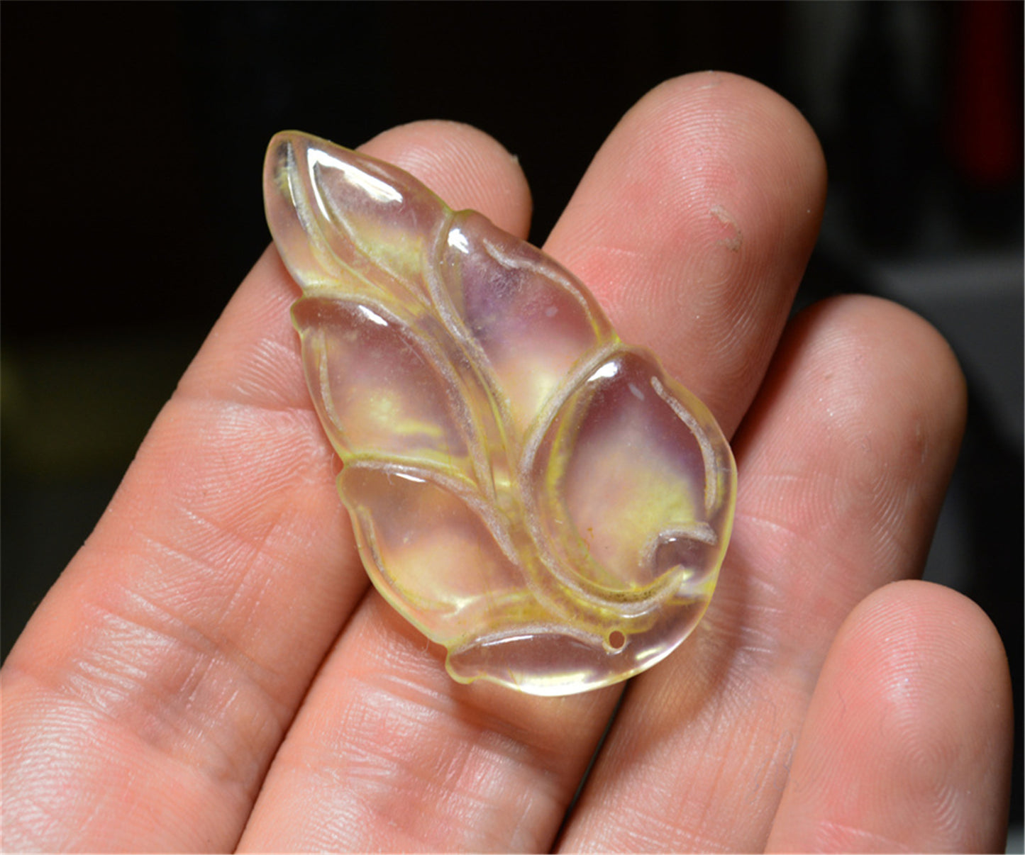 Real Natural Grade A Glassy Clear Jadeite Jade Leaf Pendant Amulet Genuine Icy Authentic Chinese Lucky Talisman