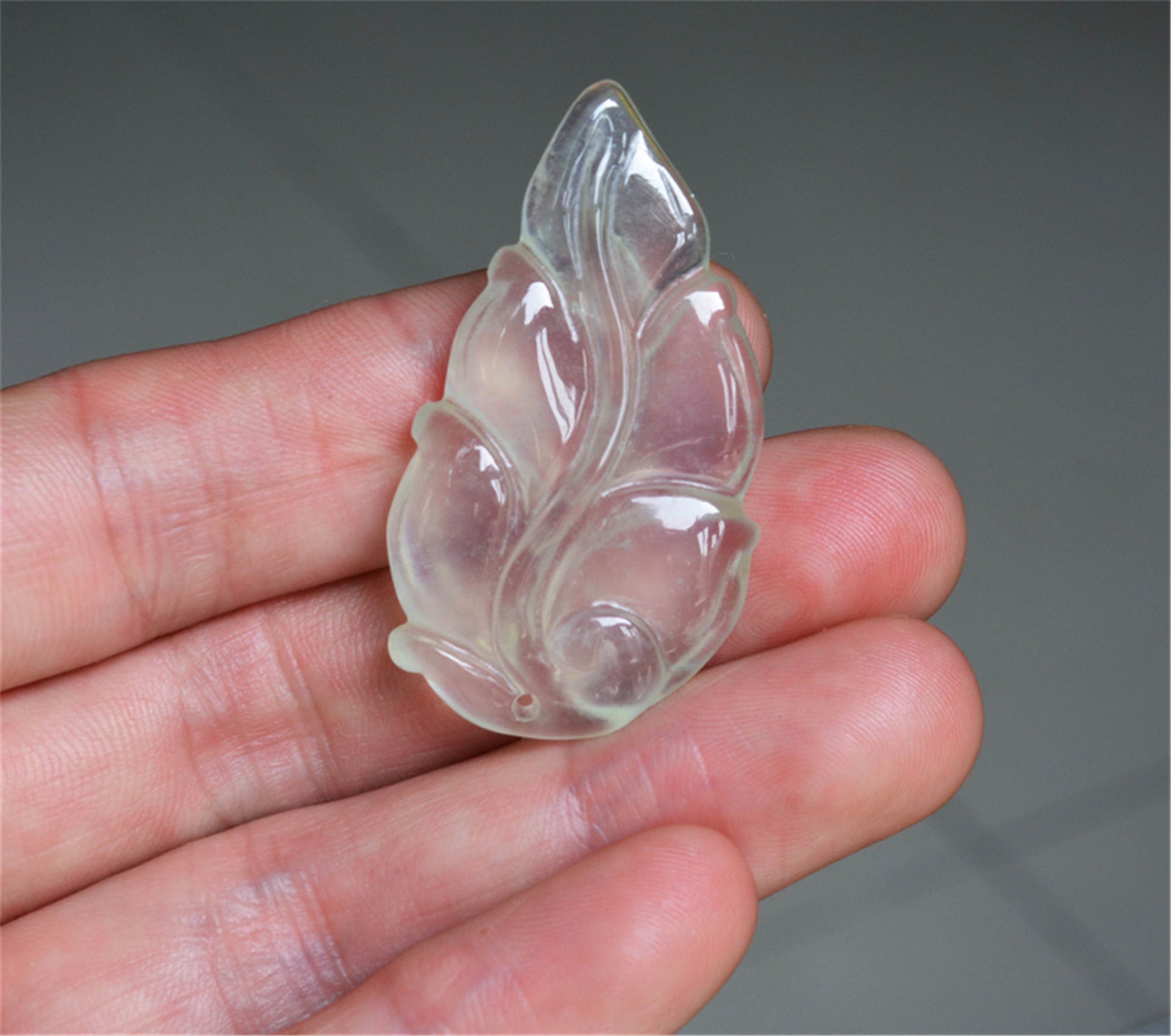 Real Natural Grade A Glassy Clear Jadeite Jade Leaf Pendant Amulet Genuine Icy Authentic Chinese Lucky Talisman