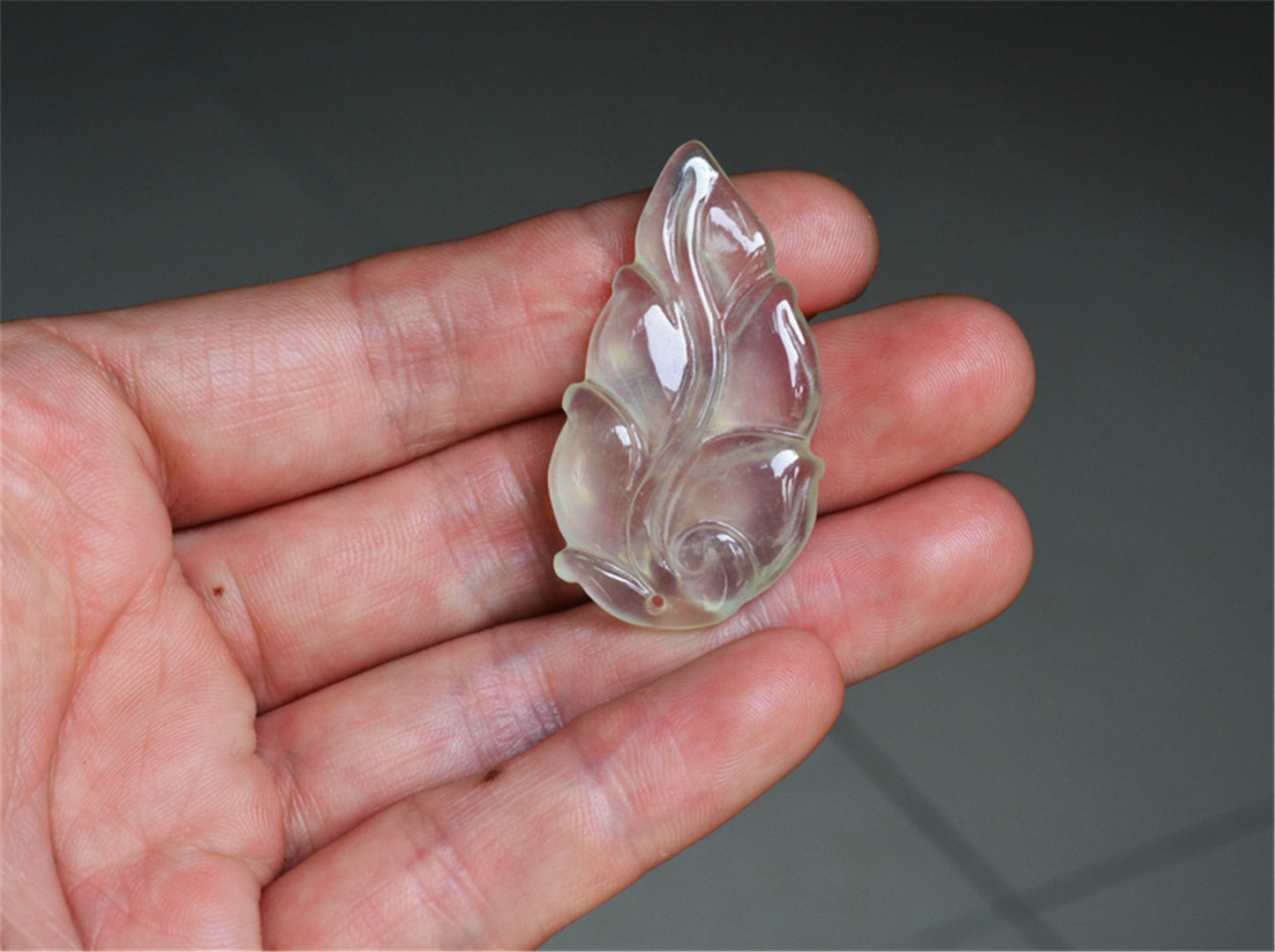 Real Natural Grade A Glassy Clear Jadeite Jade Leaf Pendant Amulet Genuine Icy Authentic Chinese Lucky Talisman