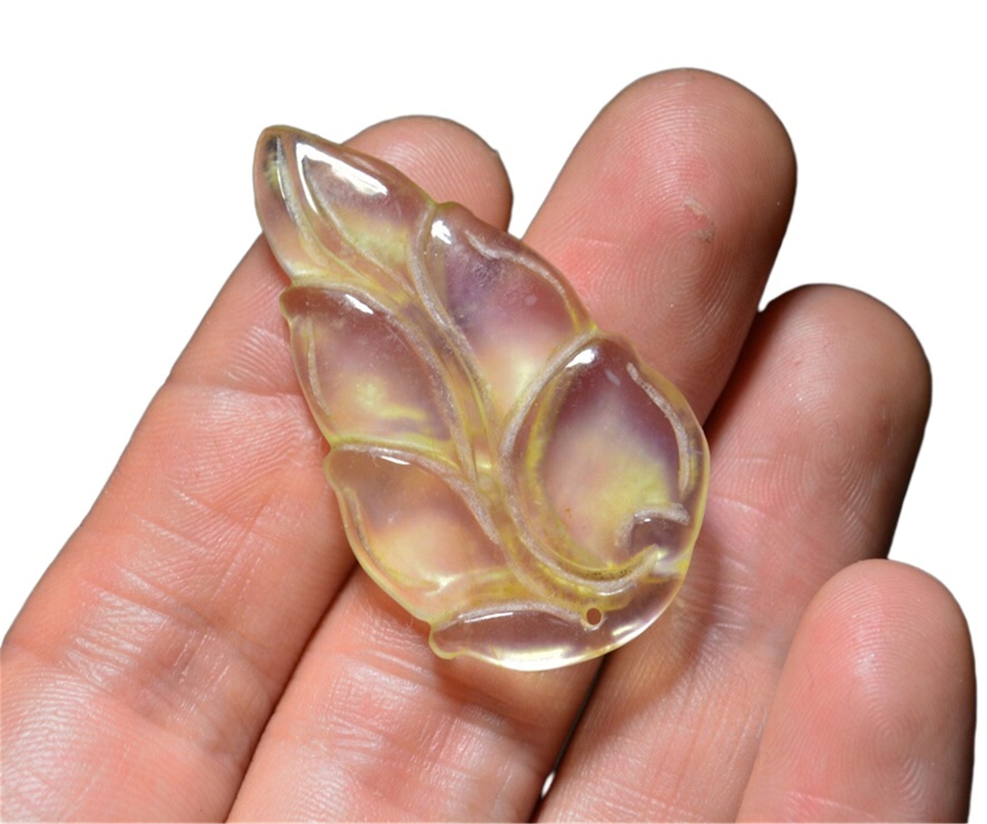 Real Natural Grade A Glassy Clear Jadeite Jade Leaf Pendant Amulet Genuine Icy Authentic Chinese Lucky Talisman