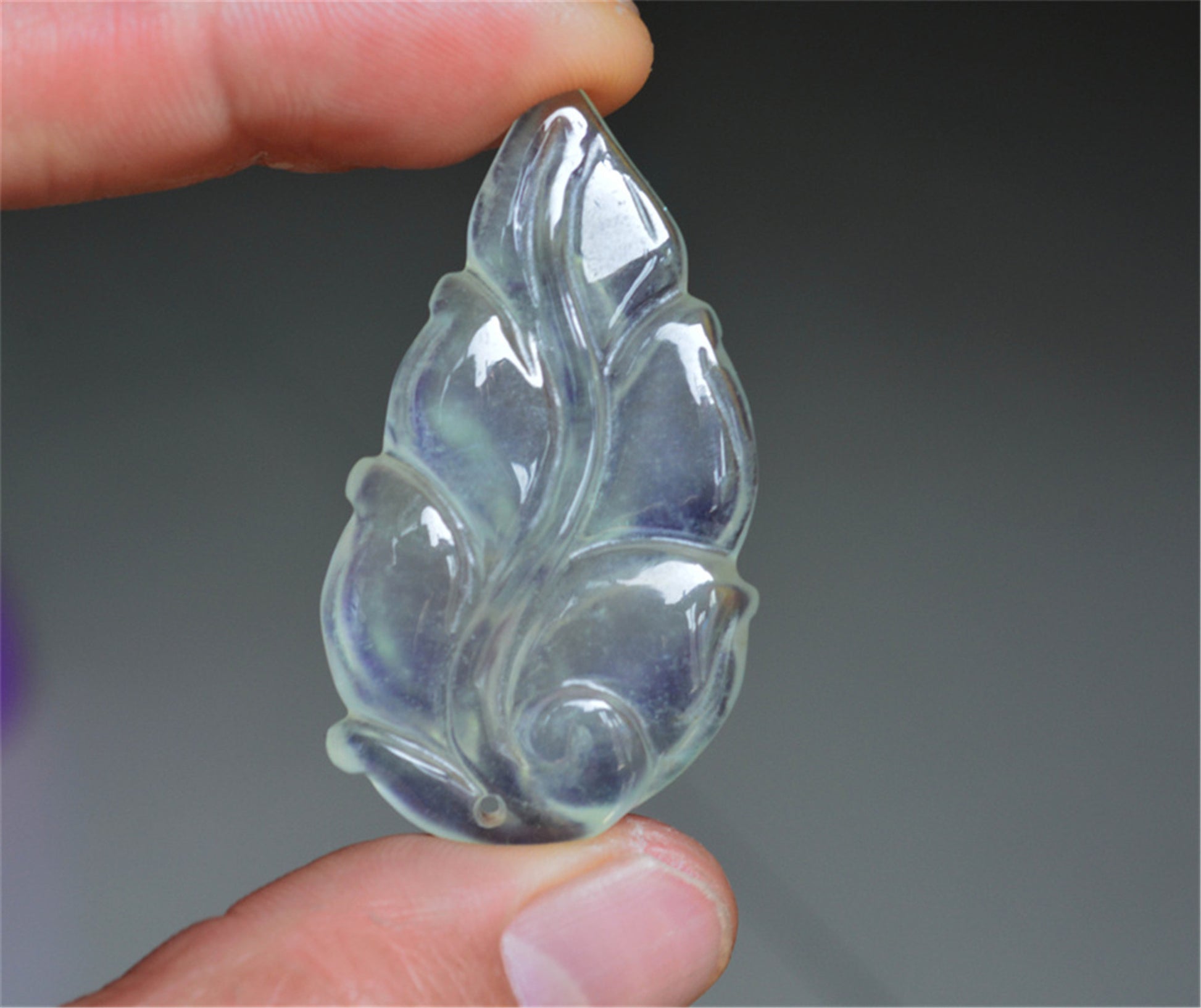 Real Natural Grade A Glassy Clear Jadeite Jade Leaf Pendant Amulet Genuine Icy Authentic Chinese Lucky Talisman