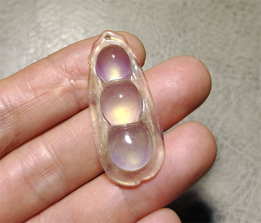 Real Natural Grade A Glassy Lavender Jadeite Jade Bean Pendant Amulet Genuine Icy Authentic Chinese Lucky Talisman