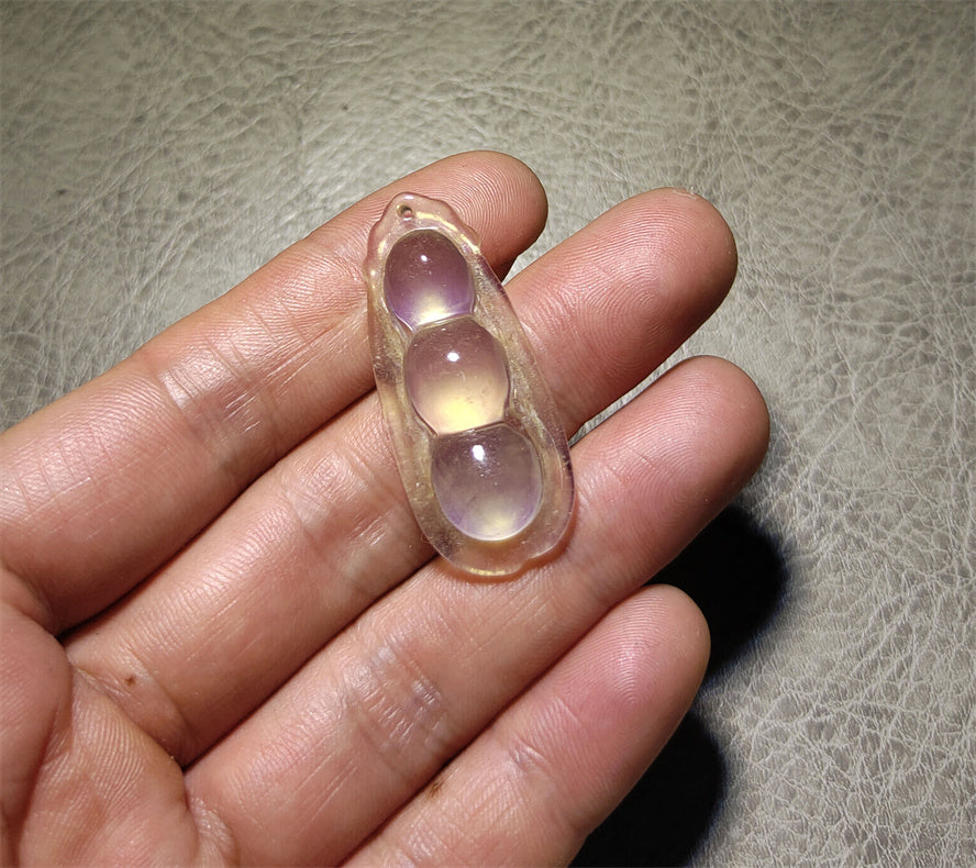 Real Natural Grade A Glassy Lavender Jadeite Jade Bean Pendant Amulet Genuine Icy Authentic Chinese Lucky Talisman