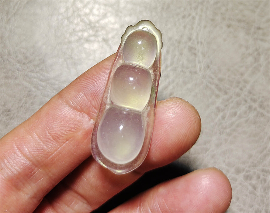 Real Natural Grade A Glassy Jadeite Jade Bean Pendant Amulet Genuine Icy Authentic Chinese Lucky Talisman