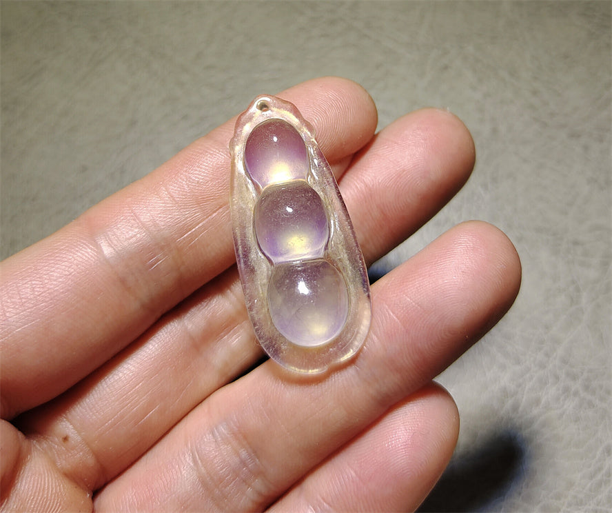 Real Natural Grade A Glassy Lavender Jadeite Jade Bean Pendant Amulet Genuine Icy Authentic Chinese Lucky Talisman