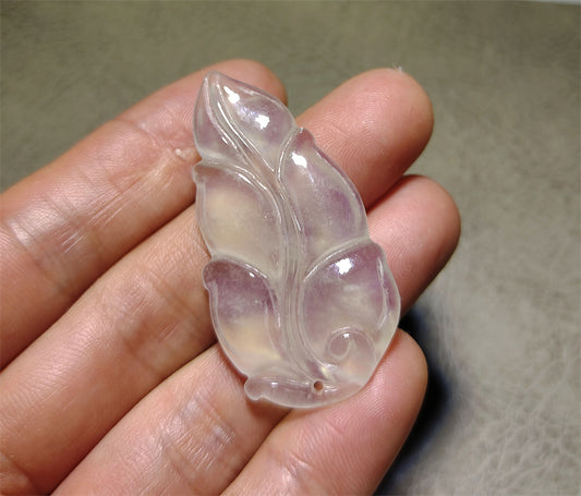 Real Natural Grade A Glassy Jadeite Jade Leaf Pendant lavender Amulet Genuine Icy Authentic Chinese Lucky Talisman