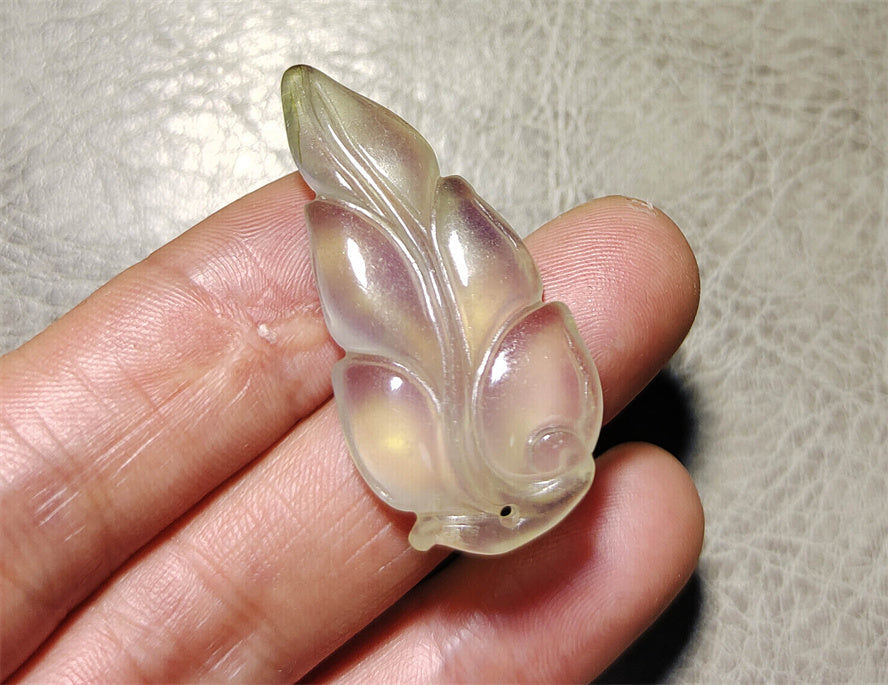 Real Natural Grade A Glassy Jadeite Jade Leaf Pendant Amulet Genuine Icy Authentic Chinese Lucky Talisman