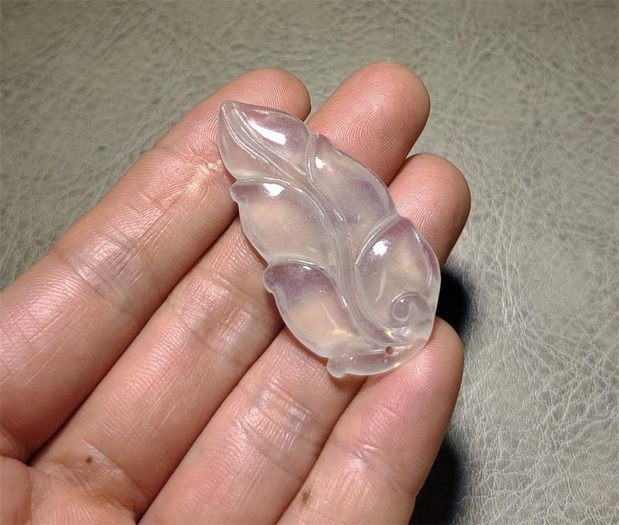 Real Natural Grade A Glassy Jadeite Jade Leaf Pendant lavender Amulet Genuine Icy Authentic Chinese Lucky Talisman