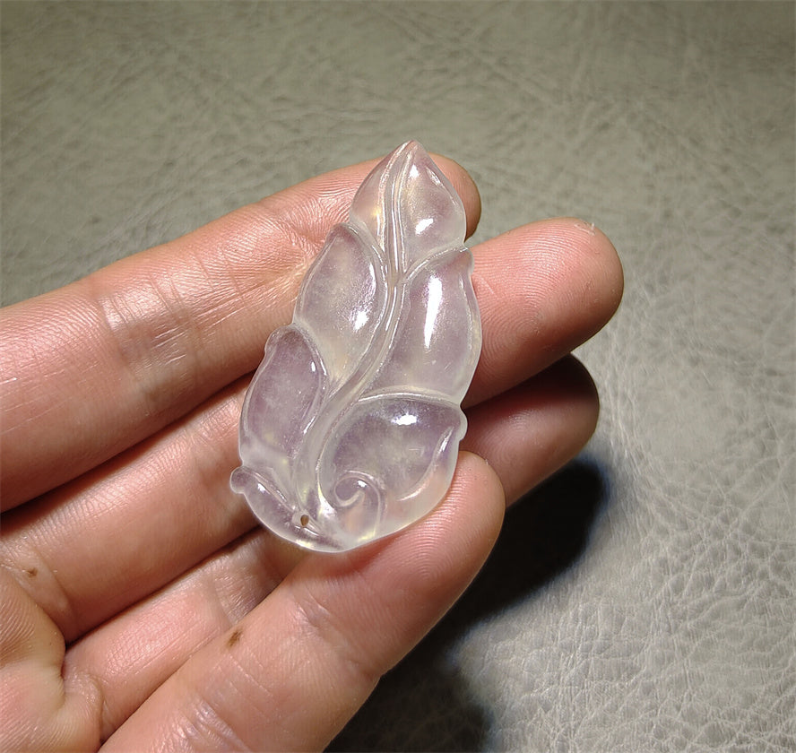 Real Natural Grade A Glassy Jadeite Jade Leaf Pendant lavender Amulet Genuine Icy Authentic Chinese Lucky Talisman