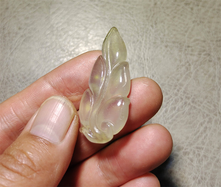 Real Natural Grade A Glassy Jadeite Jade Leaf Pendant Amulet Genuine Icy Authentic Chinese Lucky Talisman