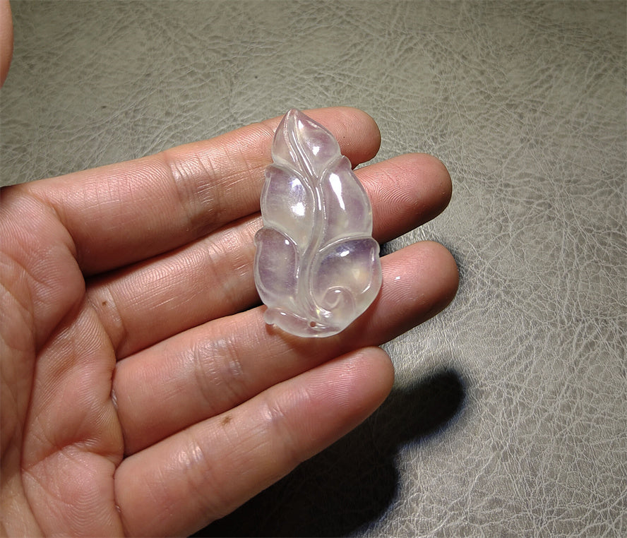 Real Natural Grade A Glassy Jadeite Jade Leaf Pendant lavender Amulet Genuine Icy Authentic Chinese Lucky Talisman