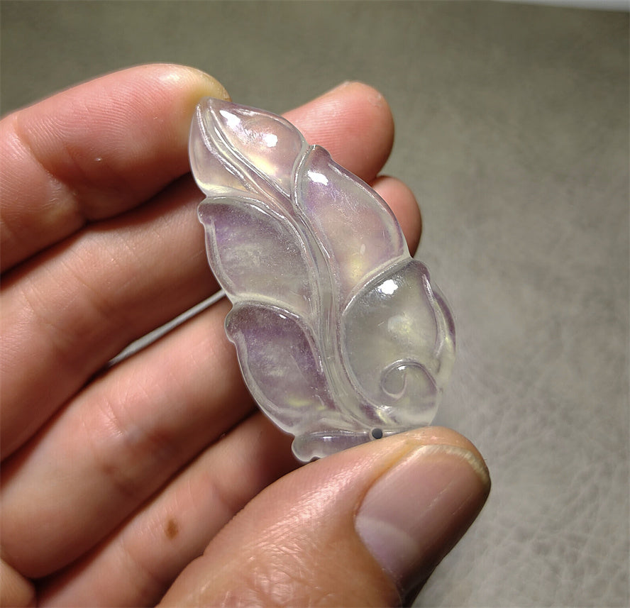 Real Natural Grade A Glassy Jadeite Jade Leaf Pendant lavender Amulet Genuine Icy Authentic Chinese Lucky Talisman