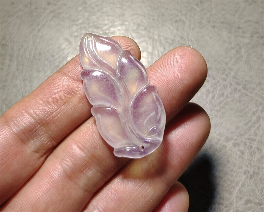 Real Natural Grade A Glassy Jadeite Jade Leaf Pendant Lavender Amulet Genuine Icy Authentic Chinese Lucky Talisman