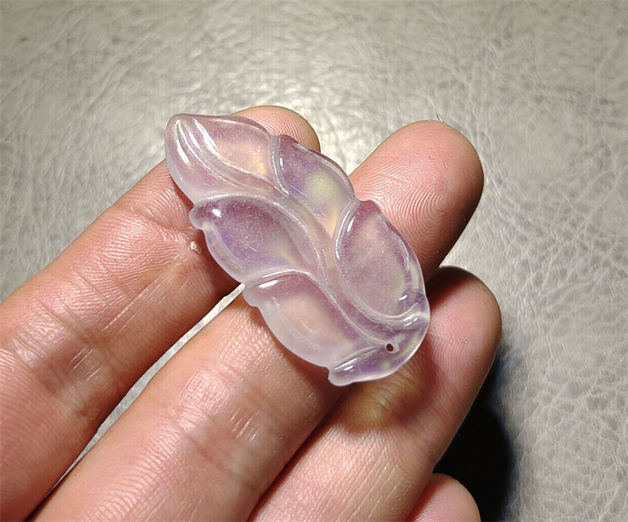 Real Natural Grade A Glassy Jadeite Jade Leaf Pendant Lavender Amulet Genuine Icy Authentic Chinese Lucky Talisman