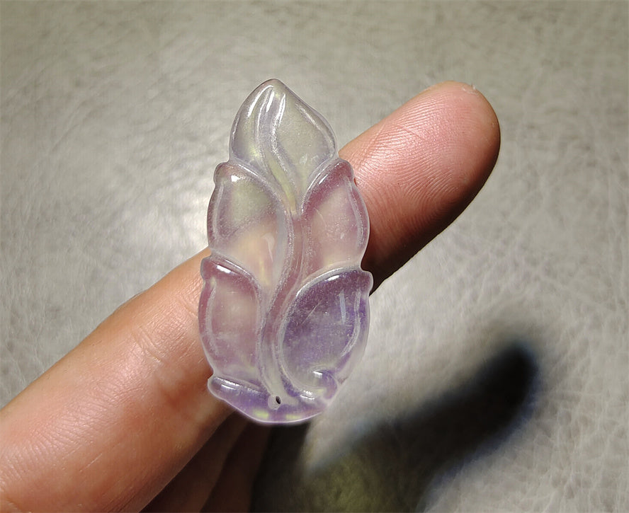 Real Natural Grade A Glassy Jadeite Jade Leaf Pendant Lavender Amulet Genuine Icy Authentic Chinese Lucky Talisman