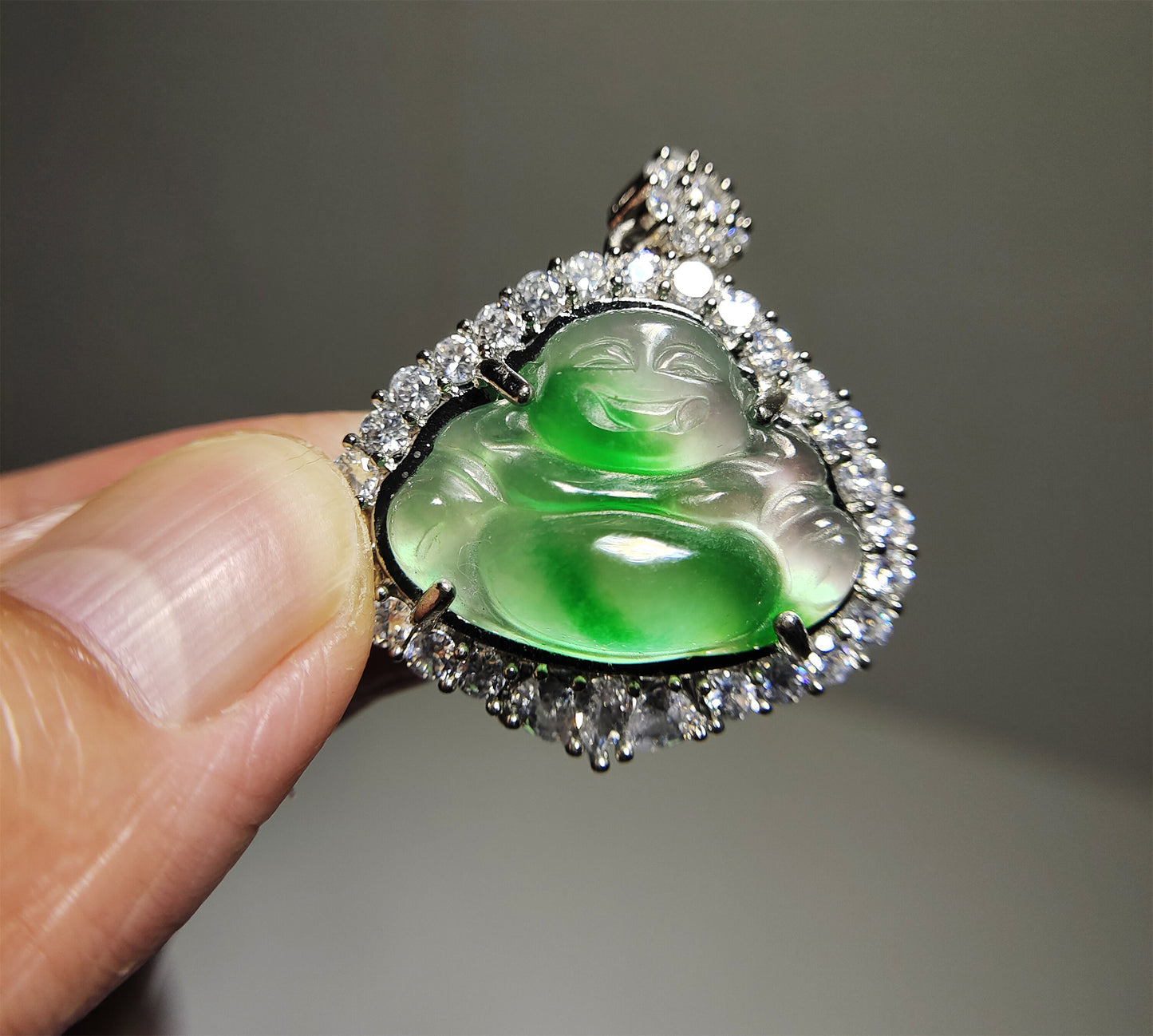 Real Natural Grade A Glassy Jadeite Pendant Happy Smile Buddha Genuine Emerald Green Jade Maitreya Amulet Authentic Talisman