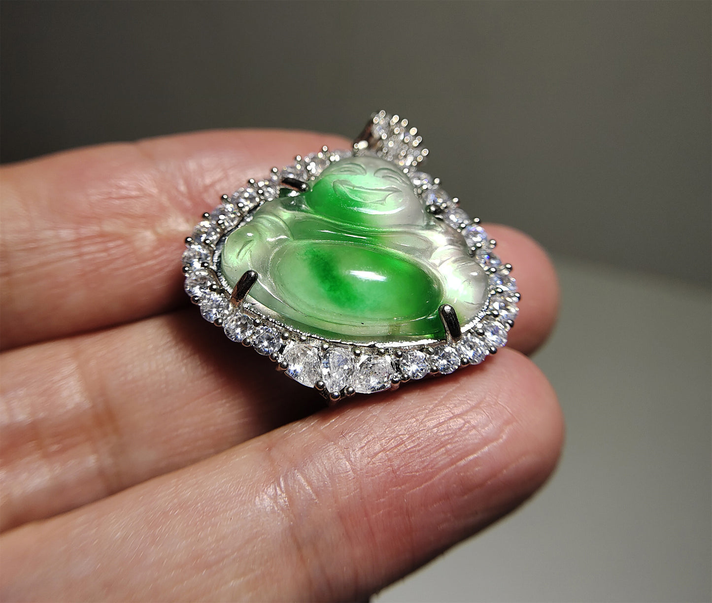 Real Natural Grade A Glassy Jadeite Pendant Happy Smile Buddha Genuine Emerald Green Jade Maitreya Amulet Authentic Talisman