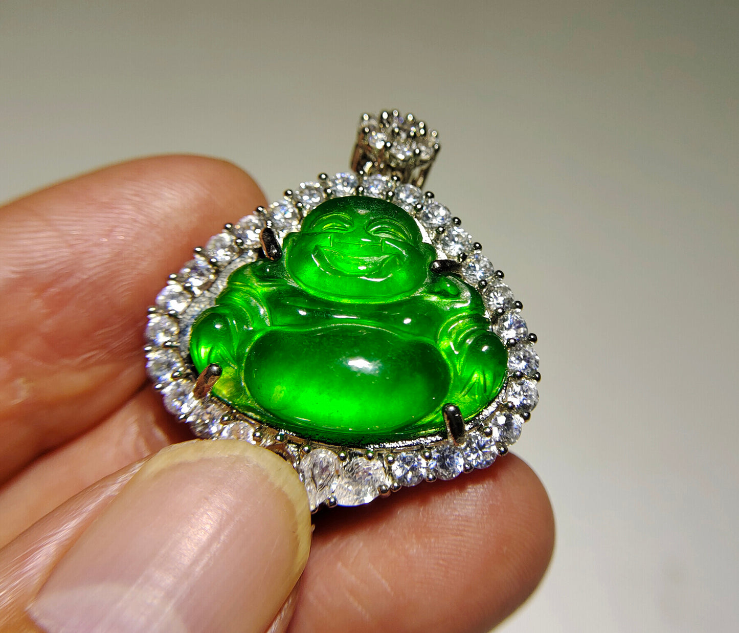 Real Natural Grade A Glassy Jadeite Pendant Happy Smile Buddha Genuine Icy Emerald Green Jade Maitreya Amulet Authentic Talisman