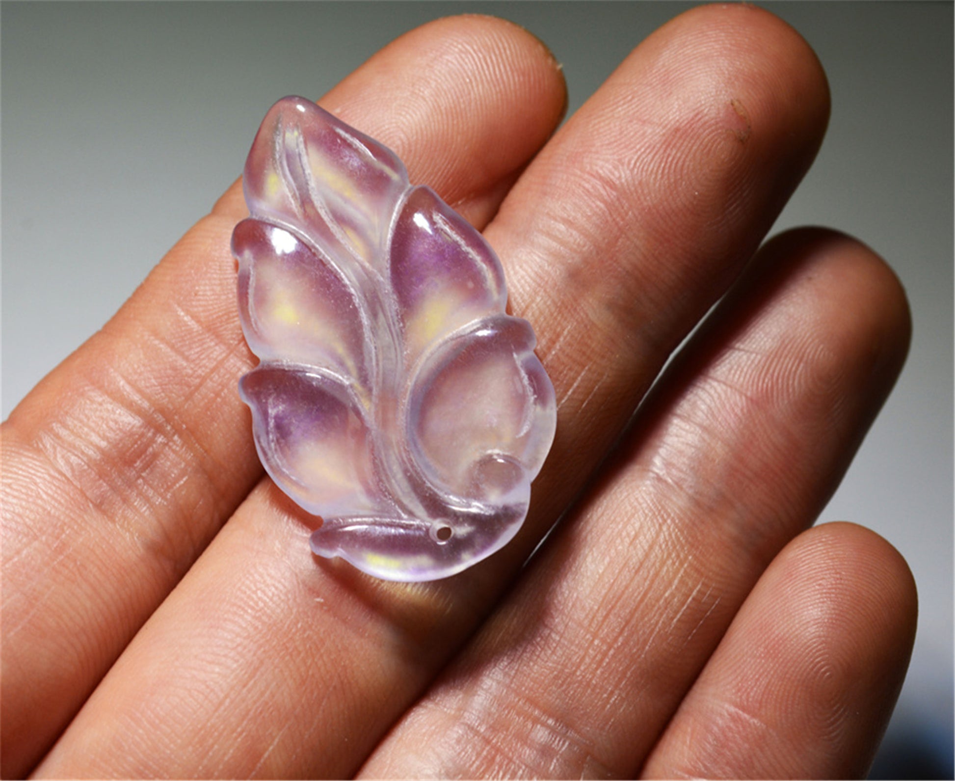 Real Natural Grade A Glassy Lavender Jadeite Jade Leaf Pendant Amulet Genuine Icy Authentic Chinese Lucky Talisman