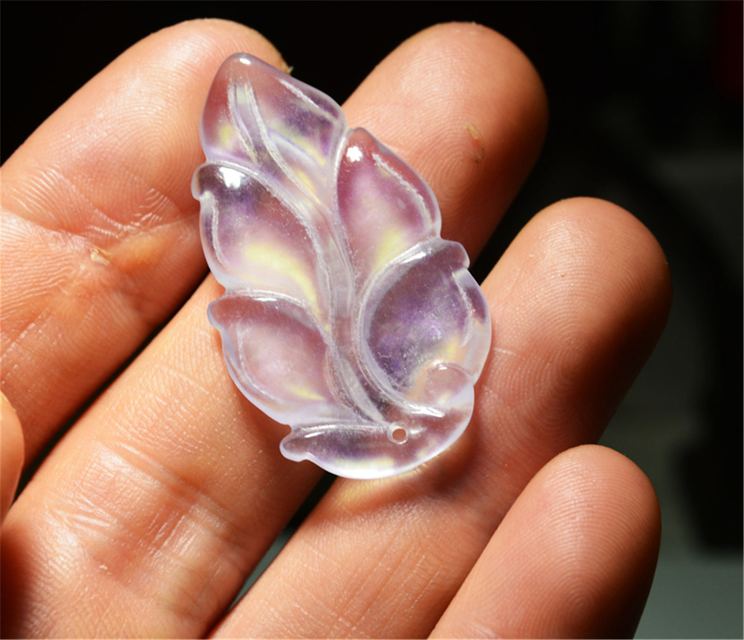 Real Natural Grade A Glassy Lavender Jadeite Jade Leaf Pendant Amulet Genuine Icy Authentic Chinese Lucky Talisman