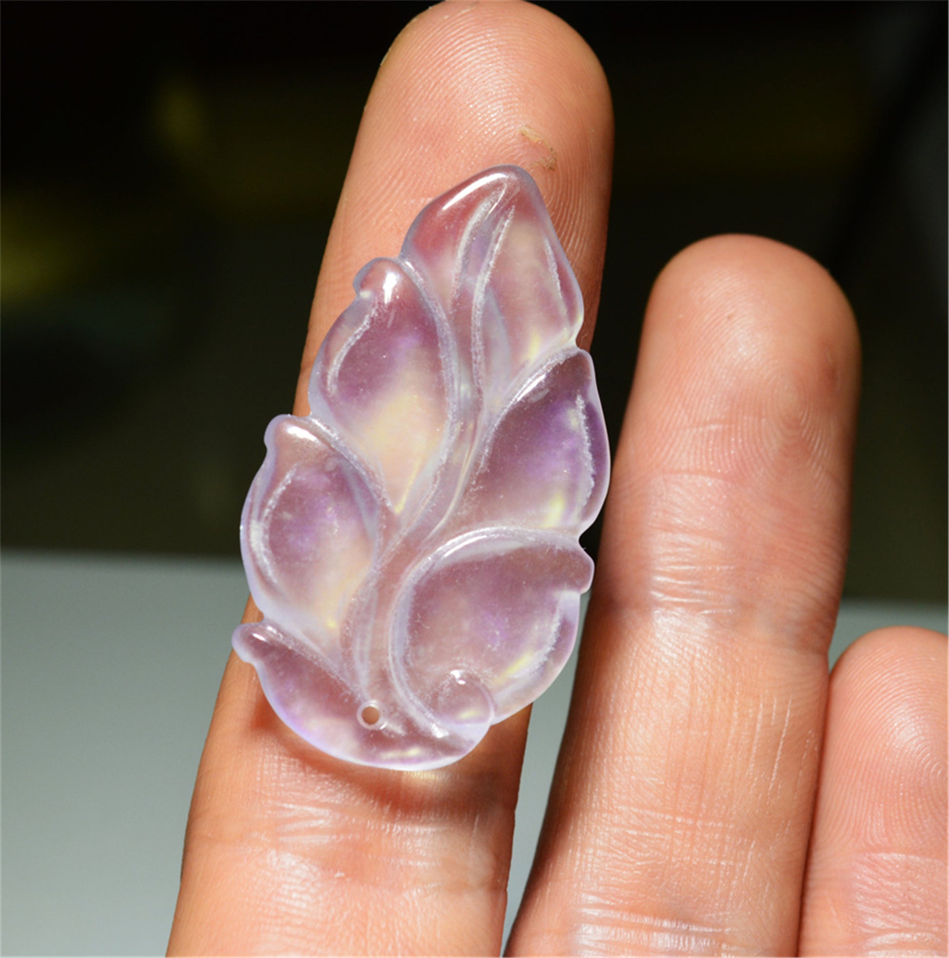 Real Natural Grade A Glassy Lavender Jadeite Jade Leaf Pendant Amulet Genuine Icy Authentic Chinese Lucky Talisman