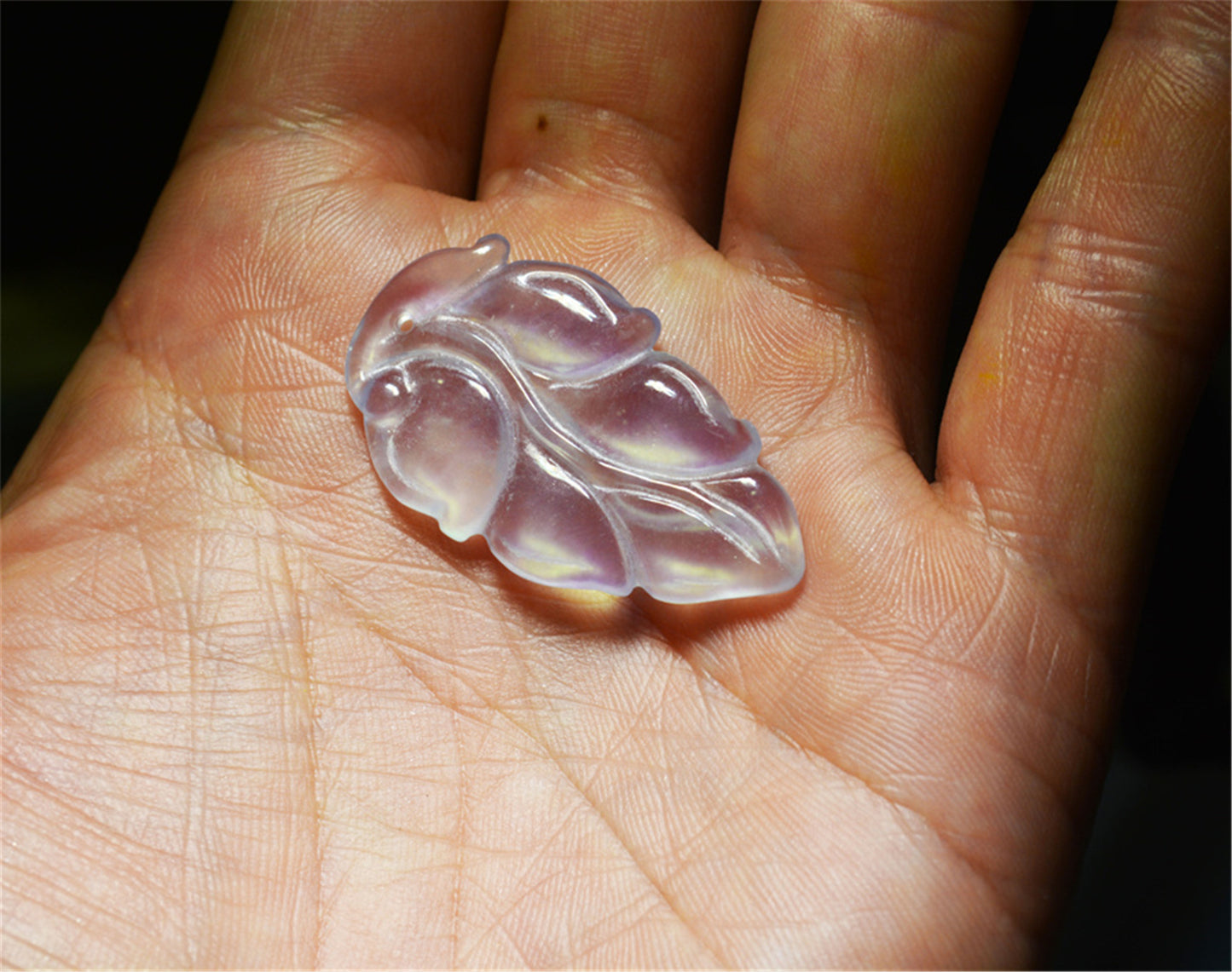 Real Natural Grade A Glassy Lavender Jadeite Jade Leaf Pendant Amulet Genuine Icy Authentic Chinese Lucky Talisman