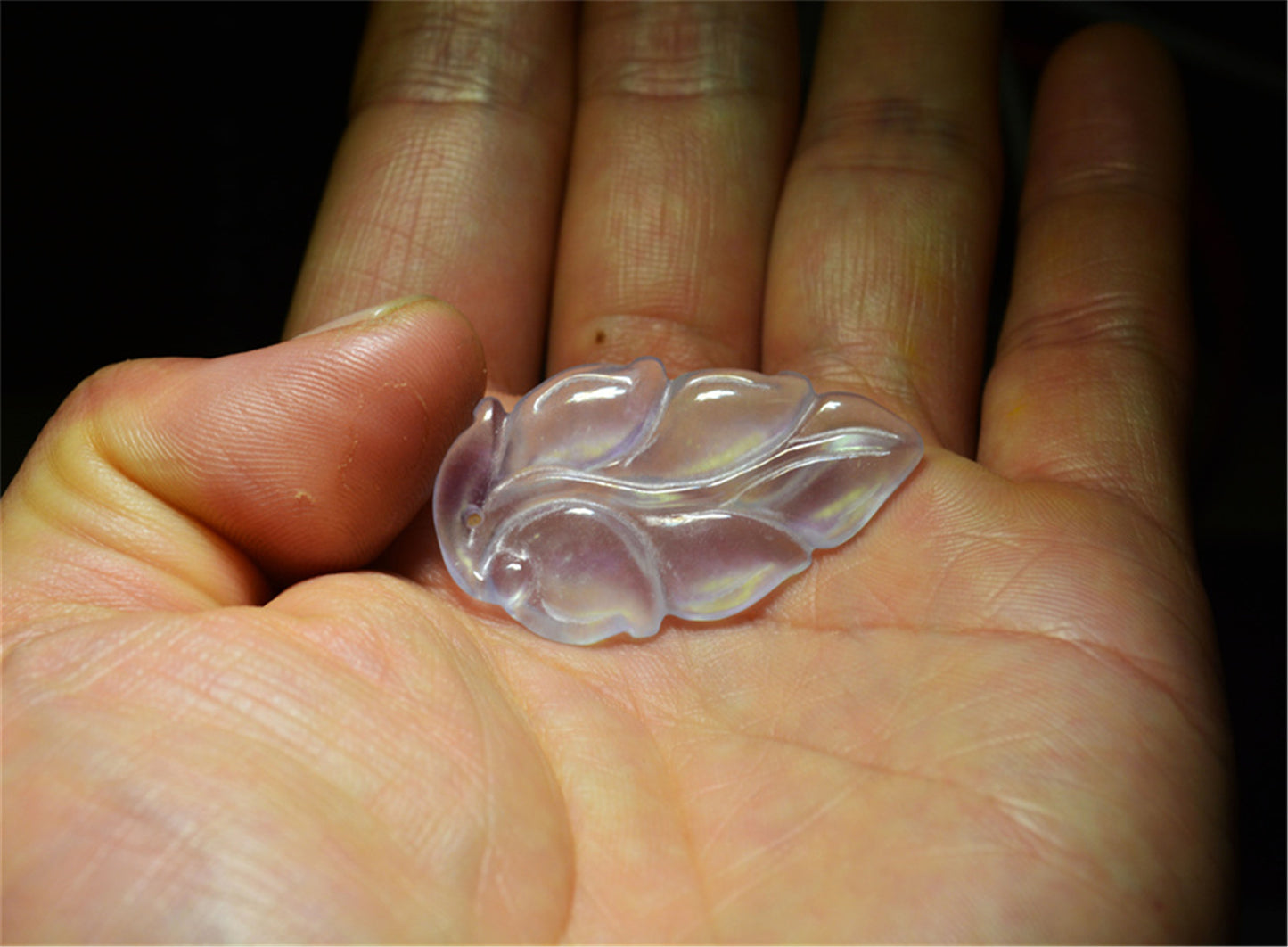 Real Natural Grade A Glassy Lavender Jadeite Jade Leaf Pendant Amulet Genuine Icy Authentic Chinese Lucky Talisman