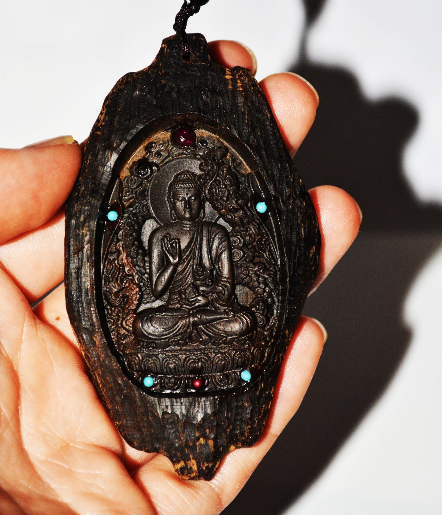 Real Natural Kalimantan Kinam Agarwood Buddha Pendant Shakyamuni Oud Amulet Genuine Kynam Gaharu