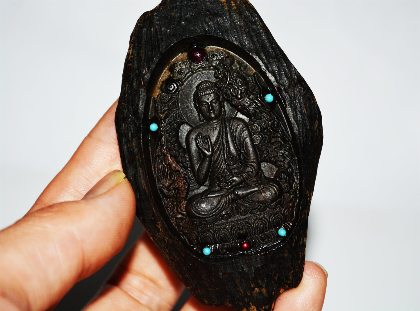 Real Natural Kalimantan Kinam Agarwood Buddha Pendant Shakyamuni Oud Amulet Genuine Kynam Gaharu