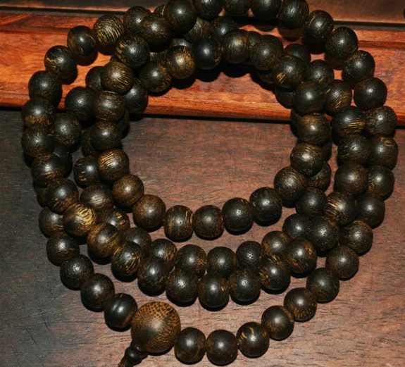Real Natural Kalimantan Wild Kynam Agarwood Bracelet 108 Mala Prayer Beads Qinan Kinam Aloeswood Genuine Gaharu