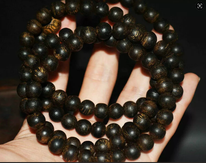 Real Natural Kalimantan Wild Kynam Agarwood Bracelet 108 Mala Prayer Beads Qinan Kinam Aloeswood Genuine Gaharu
