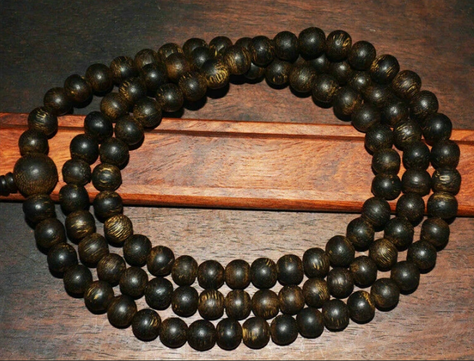 Real Natural Kalimantan Wild Kynam Agarwood Bracelet 108 Mala Prayer Beads Qinan Kinam Aloeswood Genuine Gaharu