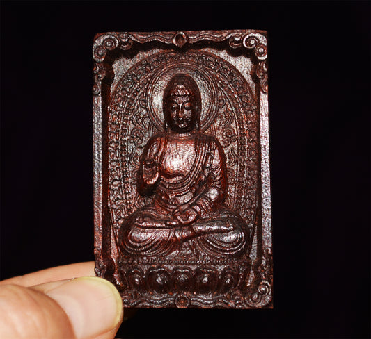 Real Natural Red Sandalwood Shakyamuni Buddha Pendant Zitan Wood Chinese Amulet Genuine Talisman