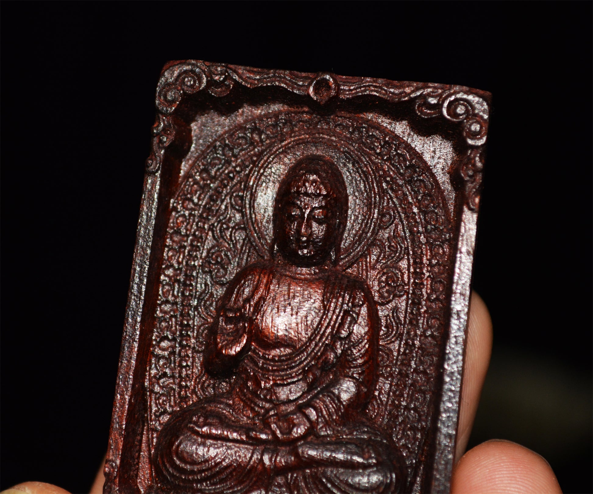 Real Natural Red Sandalwood Shakyamuni Buddha Pendant Zitan Wood Chinese Amulet Genuine Talisman