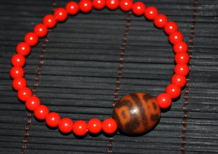 Real Old Ancient Himalayan Lotus Dzi Bead Amulet  Bracelet Tibetan Gzi Pendant Genuine Antique Agate Talisman