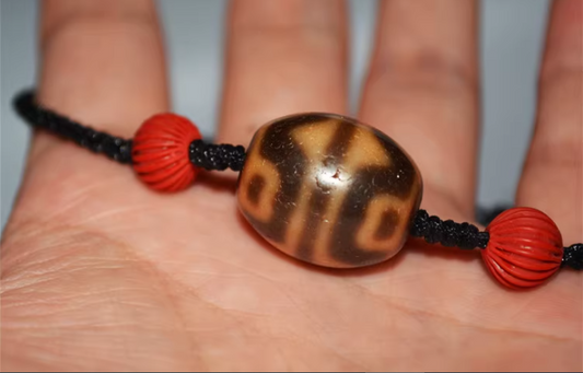 Real Old Ancient Himalayan Lotus Dzi Bead Amulet Bracelet Tibetan Pure Gzi Pendant Genuine Antique Agate Talisman