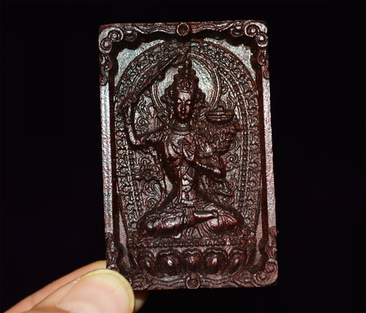 Real Red Sandalwood Guanyin Buddha Pendant Zitan Wood Amulet Chinese Kwan YinTalisman Quan Yin