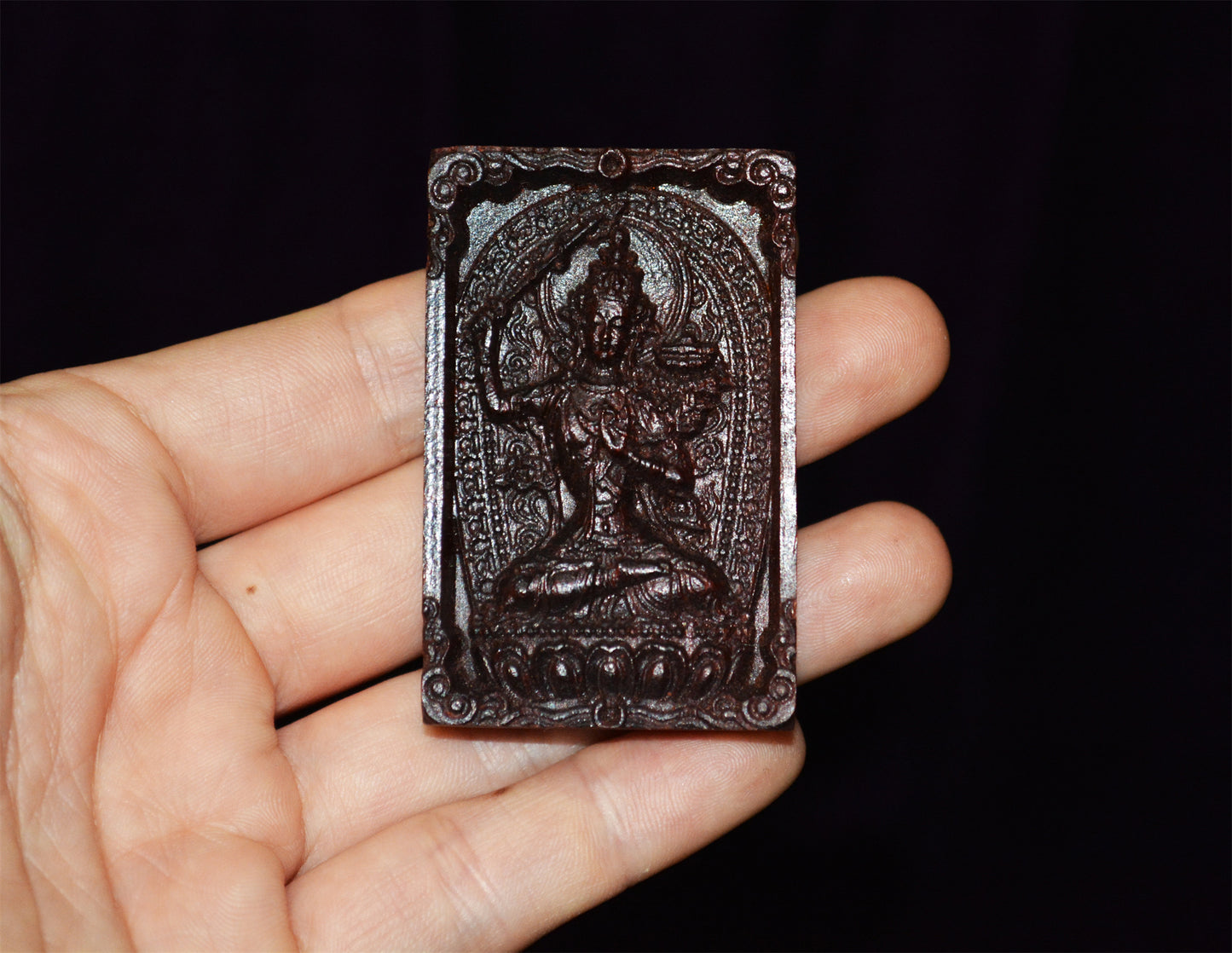 Real Red Sandalwood Guanyin Buddha Pendant Zitan Wood Amulet Chinese Kwan YinTalisman Quan Yin