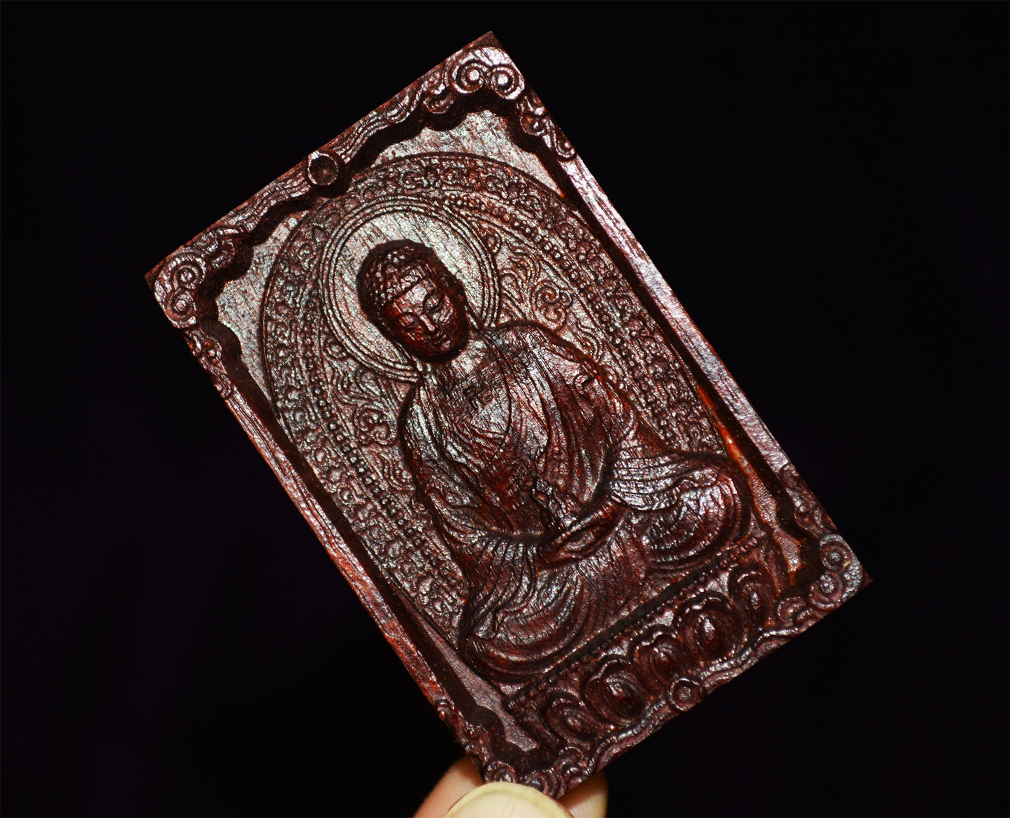 Real Red Sandalwood Shakyamuni Buddha Pendant Zitan Wood Chinese Amulet Genuine Talisman