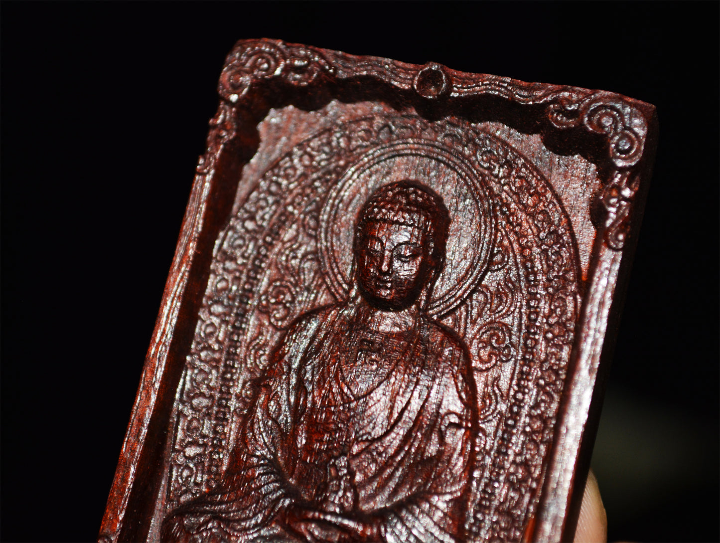 Real Red Sandalwood Shakyamuni Buddha Pendant Zitan Wood Chinese Amulet Genuine Talisman