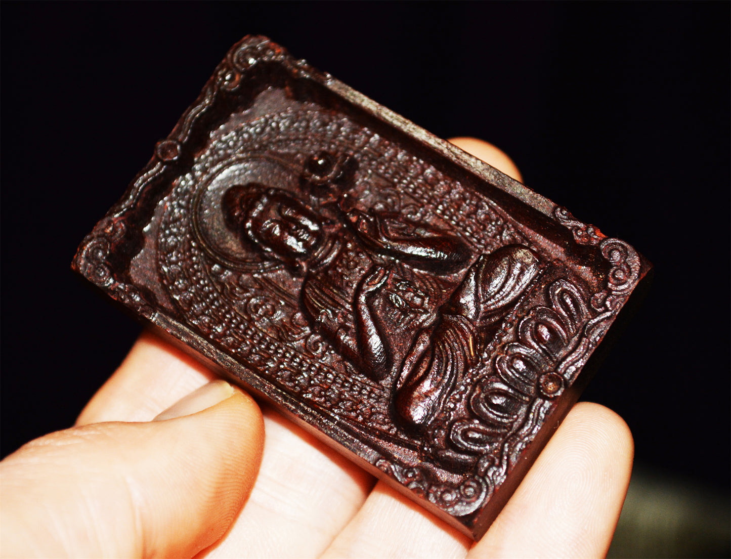 Real Red Sandalwood Kwan Yin Buddha Pendant Zitan Wood Amulet Chinese Guanyin Quan Yin