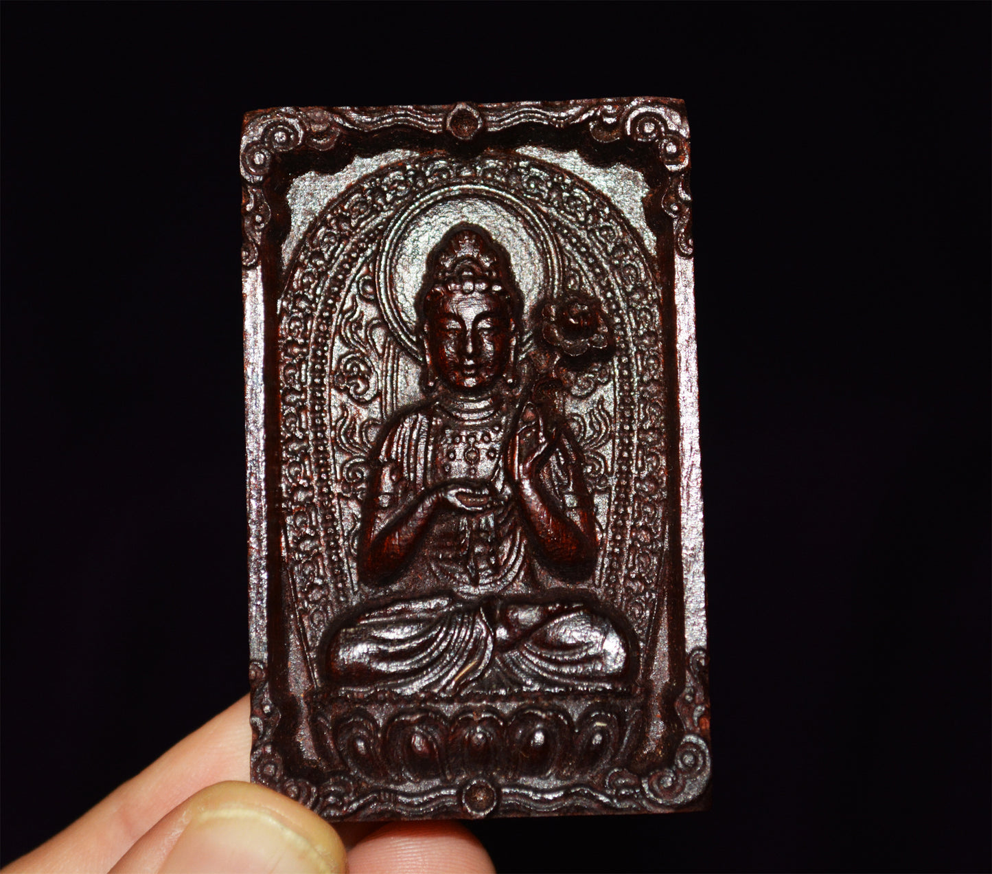 Real Red Sandalwood Kwan Yin Buddha Pendant Zitan Wood Amulet Chinese Guanyin Quan Yin