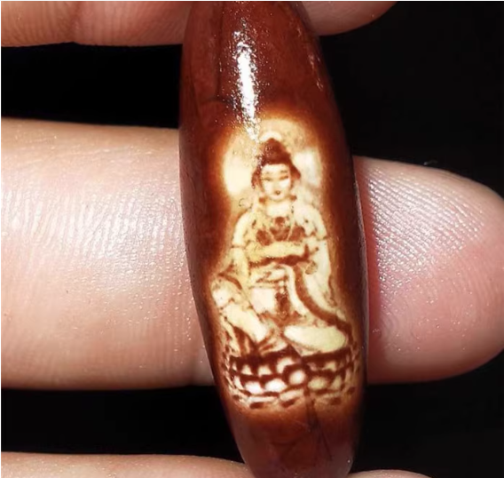 Real Tibet Ancient Buddha Kwan Yin  Dzi Bead Pendant Amulet Himalaya Agate Guanyin Pure Gzi Old Antique Talisman