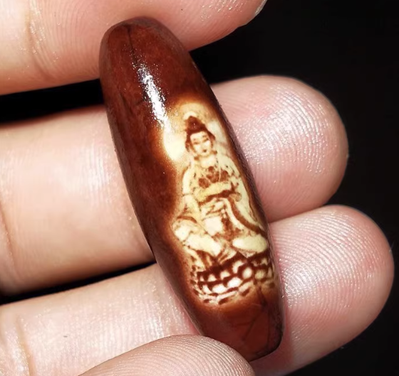 Real Tibet Ancient Buddha Kwan Yin  Dzi Bead Pendant Amulet Himalaya Agate Guanyin Pure Gzi Old Antique Talisman