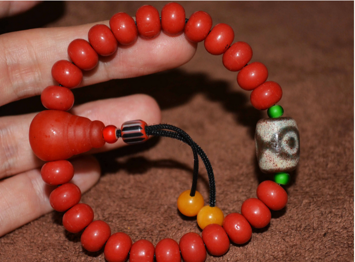 Real Tibet Ancient Cinnabar Three Eyed Dzi Bead Pendant Amulet Himalaya 3 Eyes Bloodspots Agate Genuine Gzi Old Antique Talisman