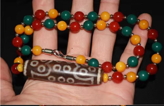 Real Tibet Ancient Cinnabar Twenty Six Eyes Dzi Bead Pendant Amulet Himalaya 26 Eyed Bloodspots Agate Genuine Gzi Old Antique Talisman